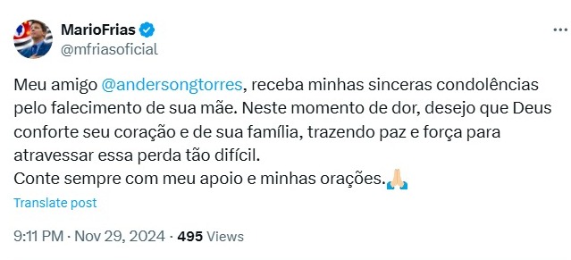 Solidariedade nas Redes Sociais: Anderson Torres Enfrenta a Perda de Sua Mãe